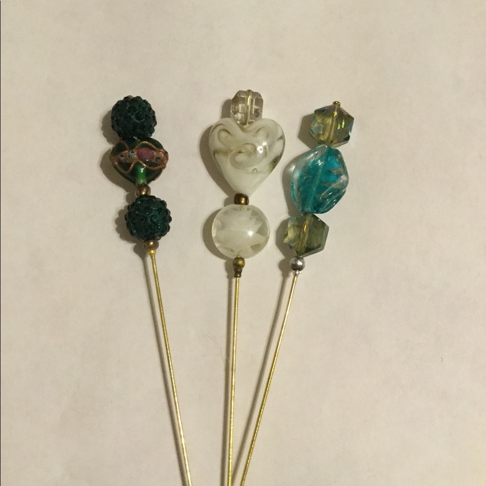 Victorian Style Vintage Bead Hat Pins Set of 3